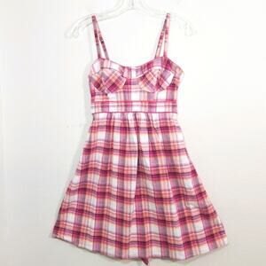Heart Soul pink plaid empire tie back mini dress L